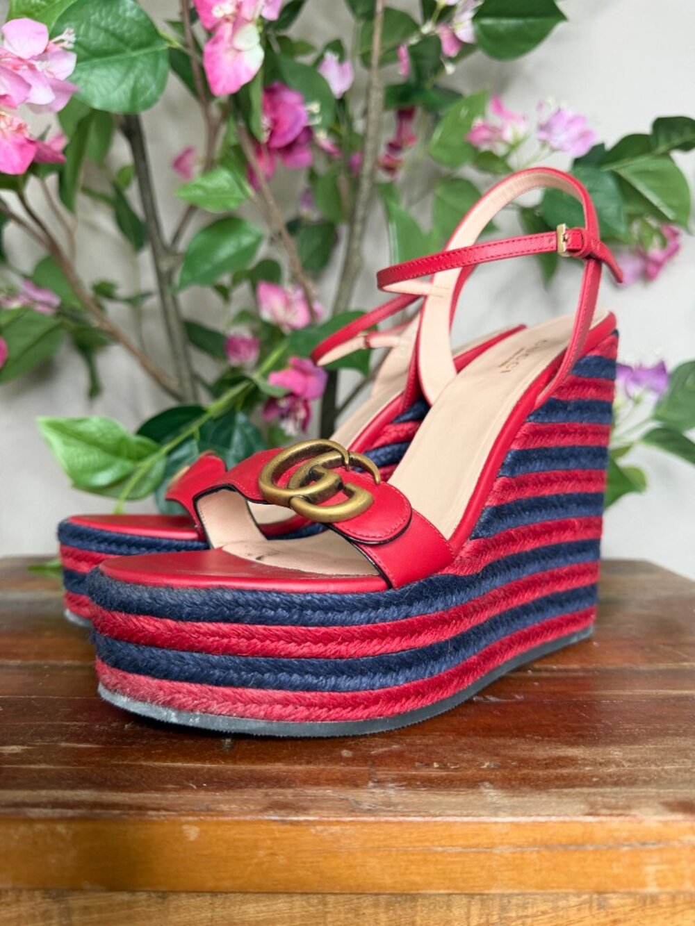 Gucci Marmont Double G Leather Espadrille Platform Sandals - 39 - Picture 3 of 6